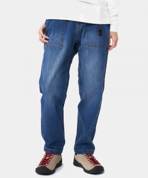 Gramicci Stretch Denim Loose Tapered Ridge Men's Pants Blue | 709-UNLJHA